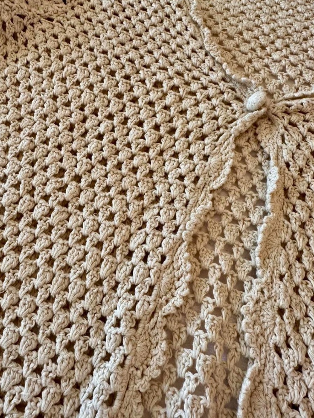 Vintage Y2K Norm Thompson Crochet Crop Cardigan Linen Blend Boho Coastal Neutral - Picture 4 of 8